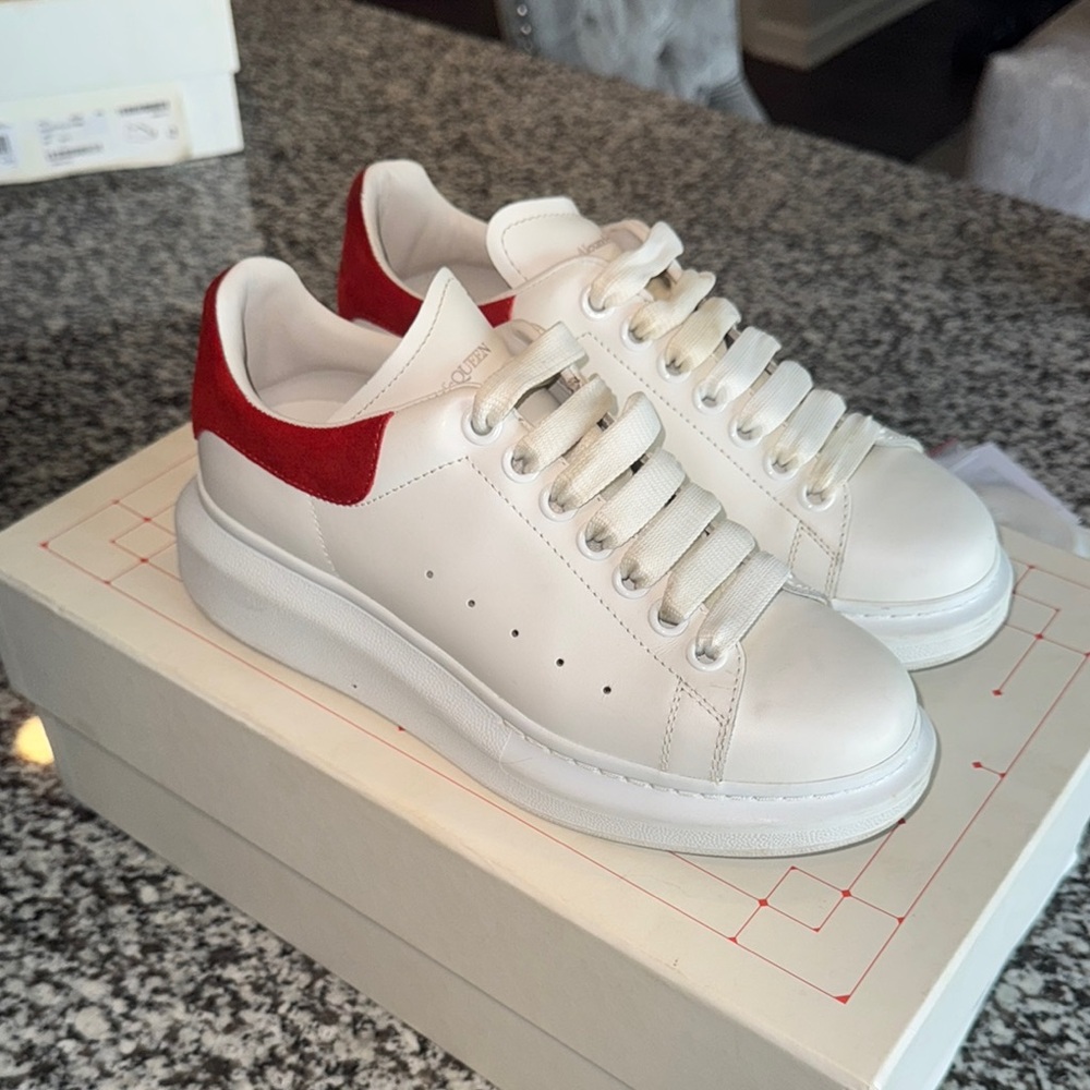 Alexander McQueen White and Red Leather Sneakers